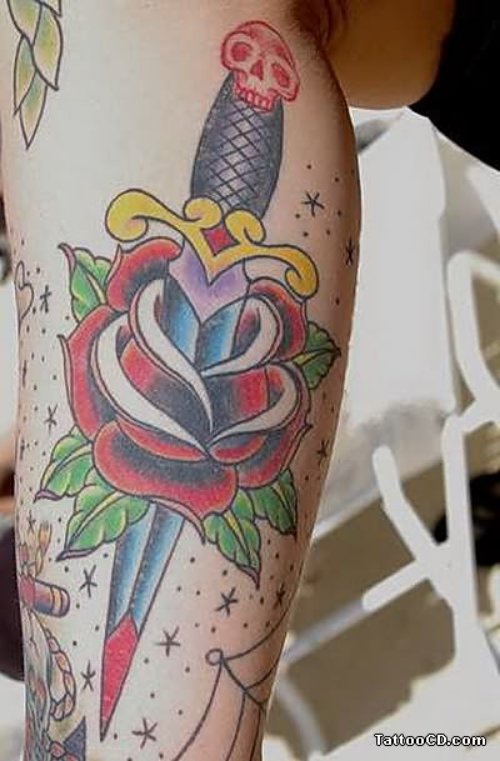 Dagger In Rose Tattoo