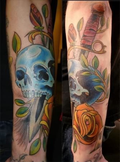 Skull And Dagger Tattoos On Arm