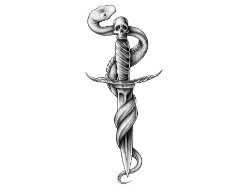 Grey Snake And Dagger Tattoo Design