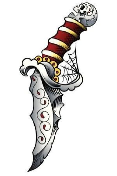 Dagger With Skull Handle Tattoo Design