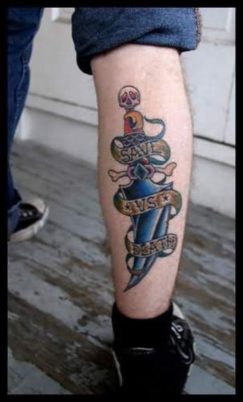 Right Back Leg Dagger Tattoo