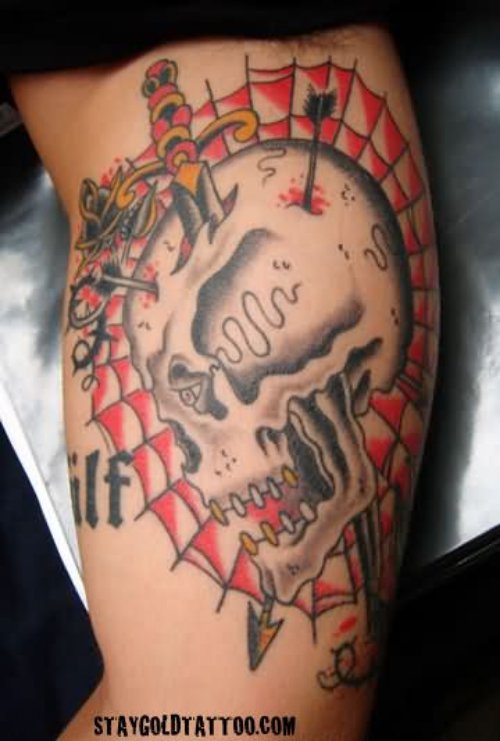 Skull Dagger Tattoo On Left Sleeve