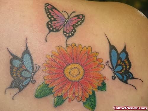 Daisy Flower & Butterfly Tattoo