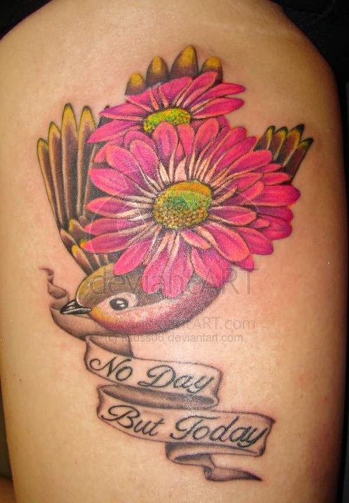 Daisy And Bird Tattoo