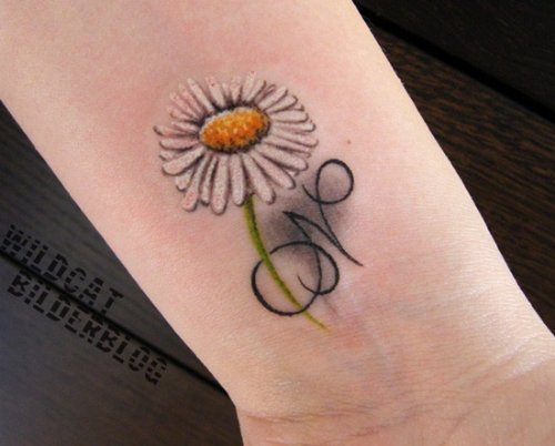 Cute Daisy Flower Tattoo On Wrist