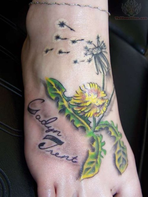 Color Ink Dandelion Foot Tattoo