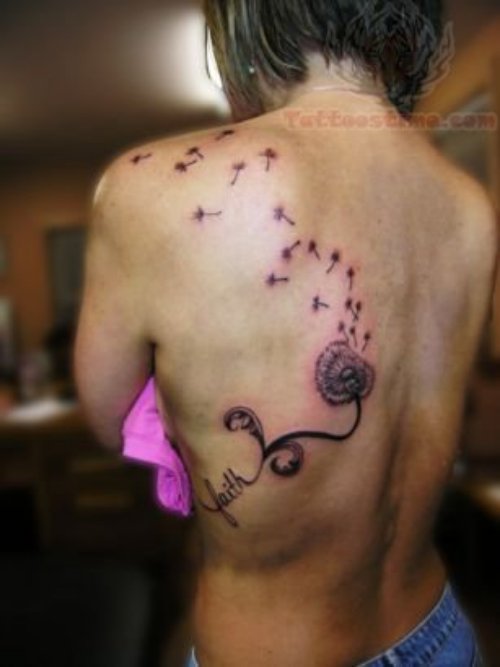 Dandelion Flower Tattoo Pic On Back Of Girl