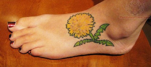 Yellow Dandelion Tattoo On Foot