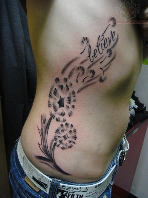 Dandelion Tattoo On Rib Side