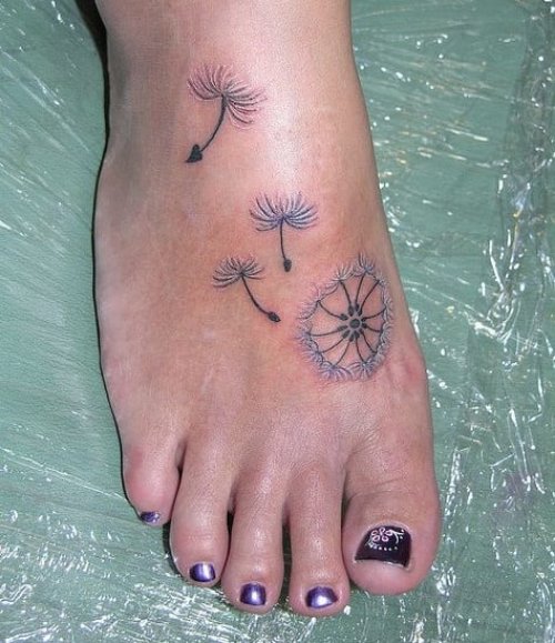 Amazing Dandelion Tattoo On Foot
