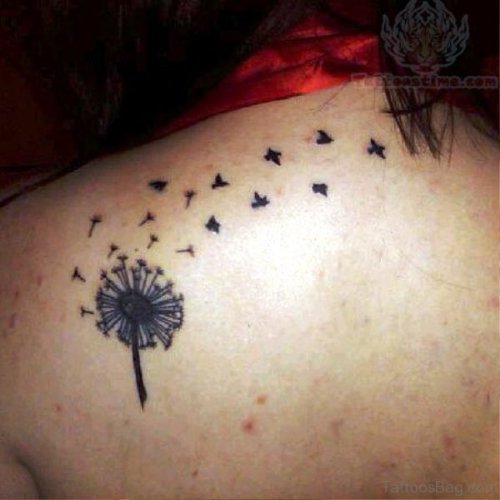 Beautiful Dandelion Tattoo On Back Shoulder