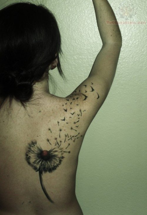 Dandelion Back Body Tattoo For Girls