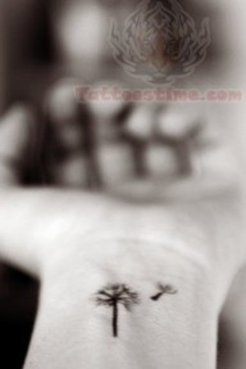Black Ink Dandelion Tattoo On Wrist