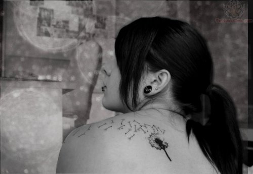 Beautiful Dandelion Tattoo On Upperback
