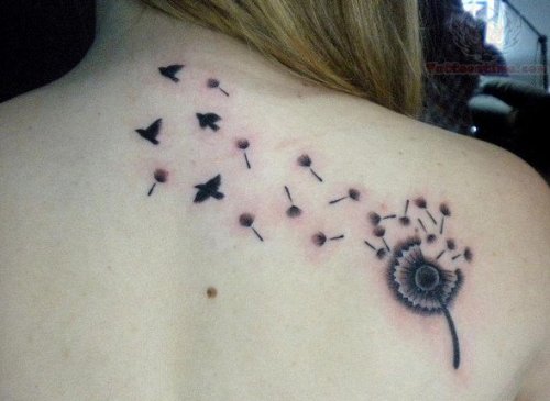 Back Shoulder Flying Dandelion Tattoos