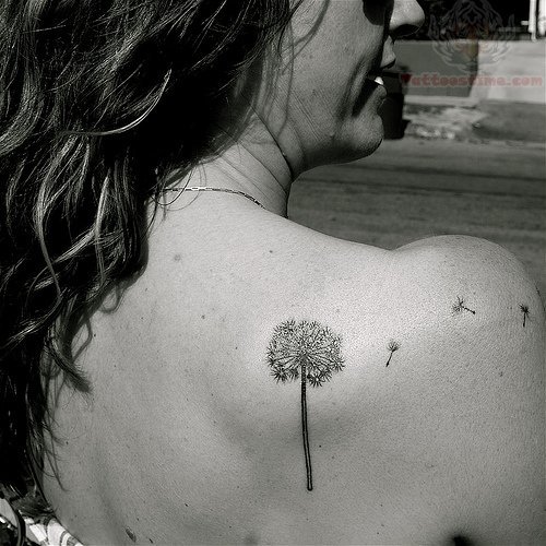 Dandelion Back Shoulder Tattoo For Girls