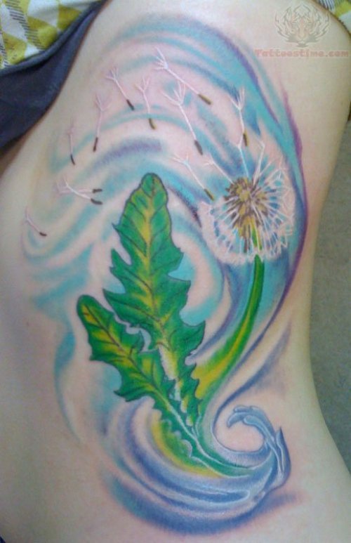 Dandelion Flower And Leaf Tattoo