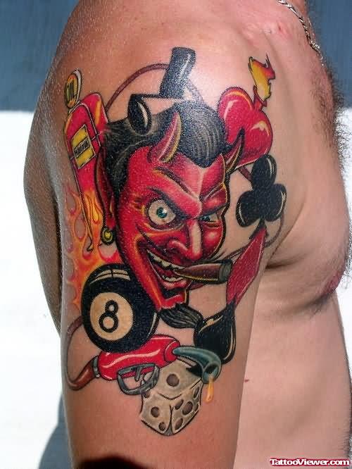 Burning Devil Tattoo On Shoulder