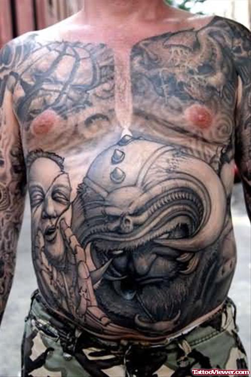 Horn Helmet Demon Tattoo On Full Body
