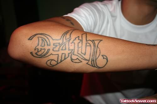 Death Word Tattoo On Arm