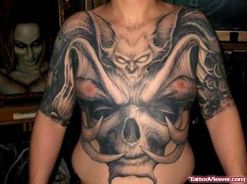 Big Skull Tattoo on Chest For men