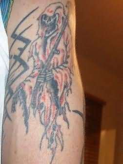 Devil Death Tattoo On Bicep