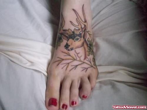 Deer Tattoo On Foot For Girls