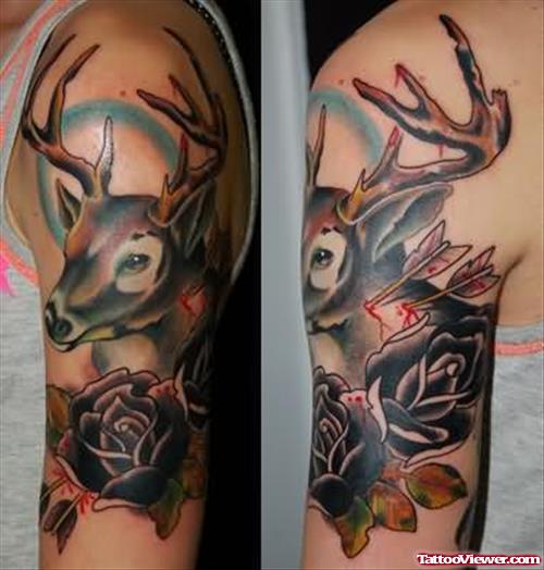 Black Deer Tattoo On Shoulder