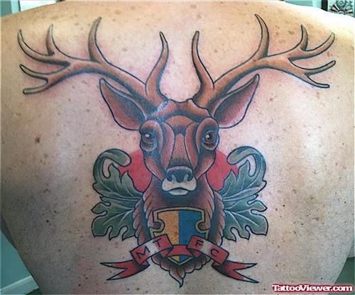 Colourful Deer Tattoo On Back