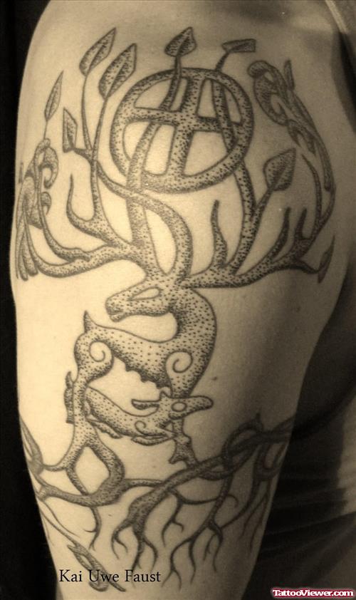 Ancient Deer Tattoo On Shoulder