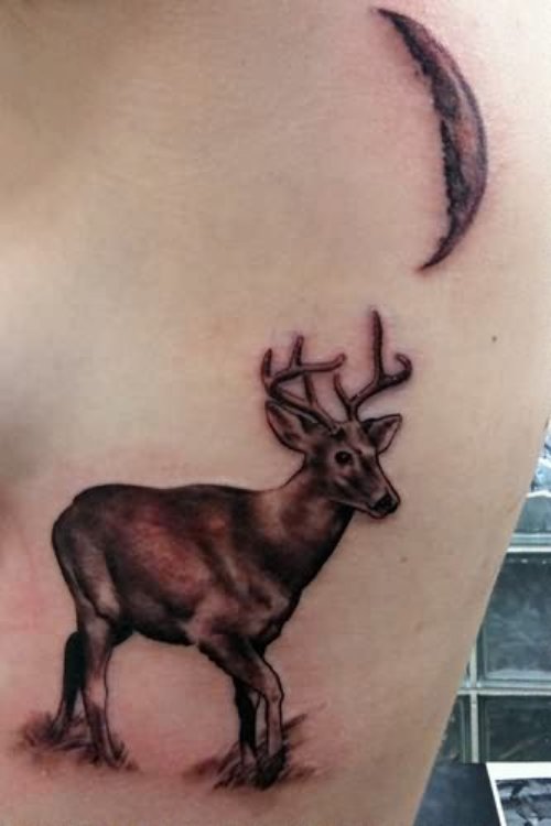 A Feather And Deer Tattoo