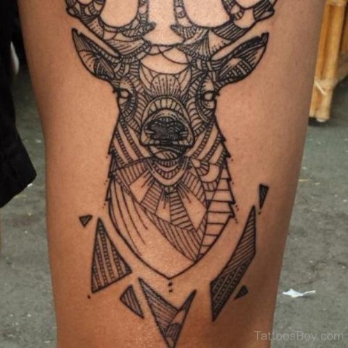 Geometric Deer Tattoo On Side Leg