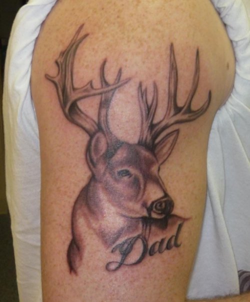Dad Deer Tattoo On Half Sleeve
