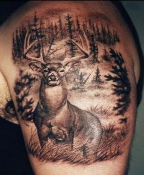 Antler Deer Tattoo On Shoulder For Men