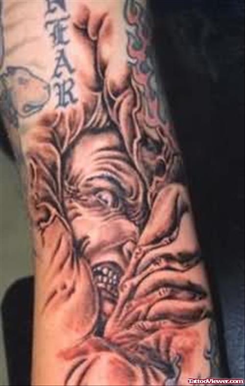 Scary Demon Tattoo On Arm