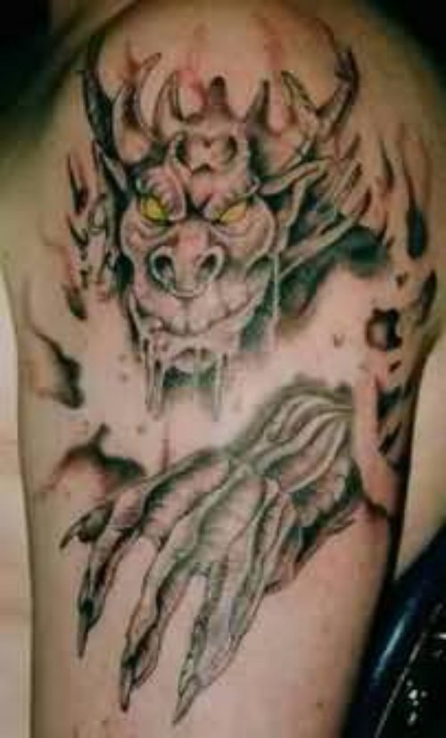 Demon Tattoo On Shoulder For Boys