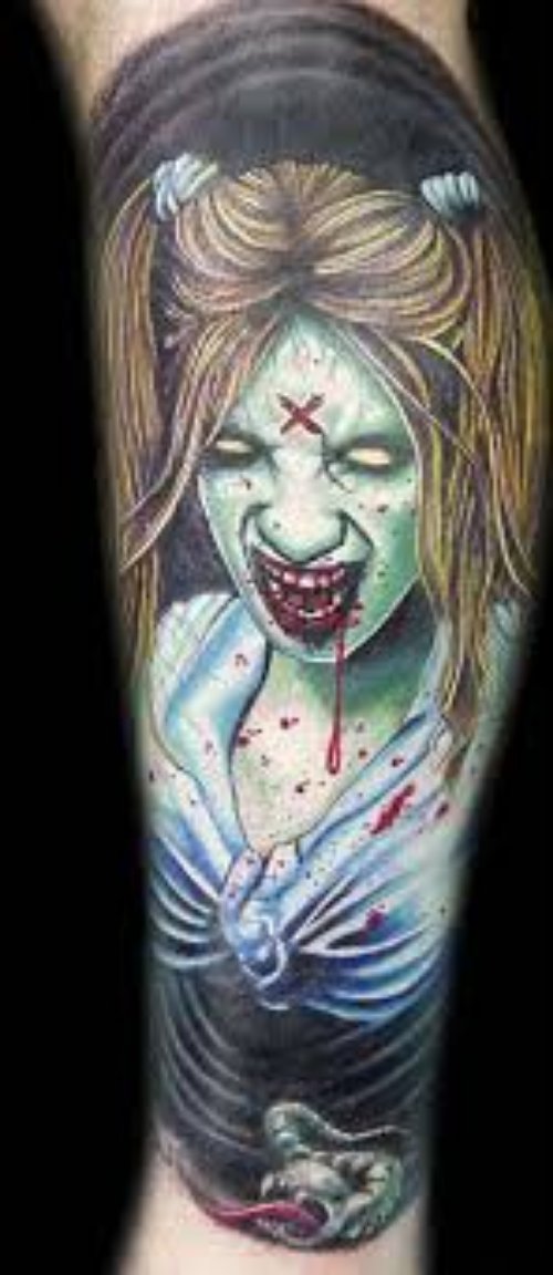 Color Ink Demon Tattoo On Full Sleeve