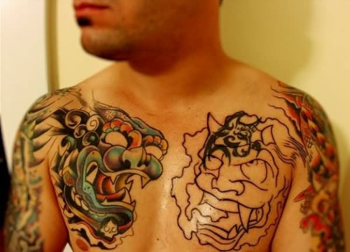 Nice Japanese Demon Tattoos On Man Chest