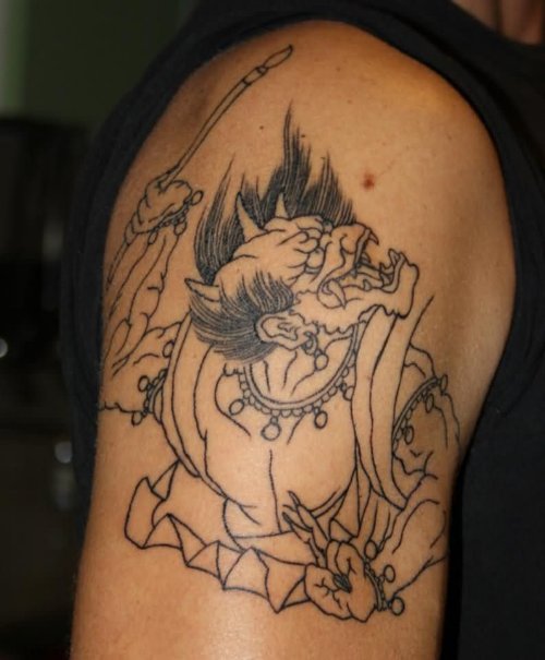 Outline Demon Tattoo On Half Sleeve