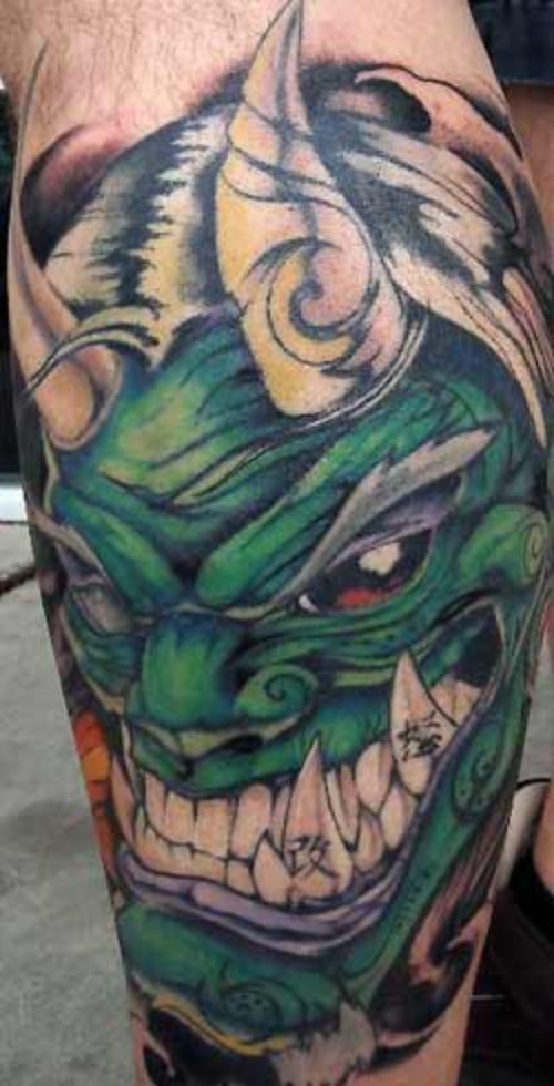 Hannya Demon Tattoo On Arm Sleeve