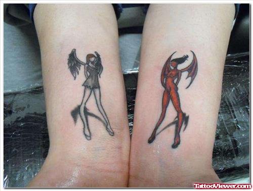 Devil & Angel Tattoo On Wrist