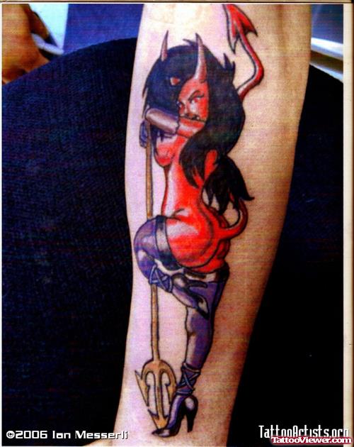 Wonderful Devil Girl Tattoo Design On Arm