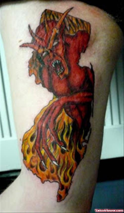 Flaming Red Devil Tattoo On Sleeve