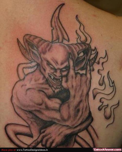 Devil Tattoo On Right Back Shoulder