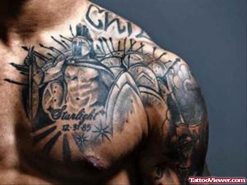 Best Grey Ink Devil Tattoo On Man Chest
