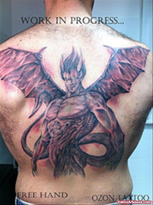 Winged Devil Tattoo On Back