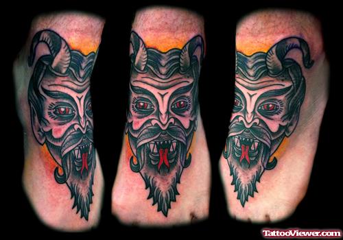 Traditional Devil Face Mask Foot Tattoo Design