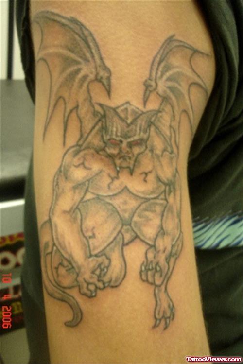Red Eyes Devil Tattoo On Right Half Sleeve