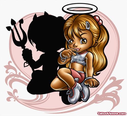 Little Angel And Devil Girl Tattoo Design