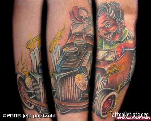 Hot Rod Devil Car Tattoo Design
